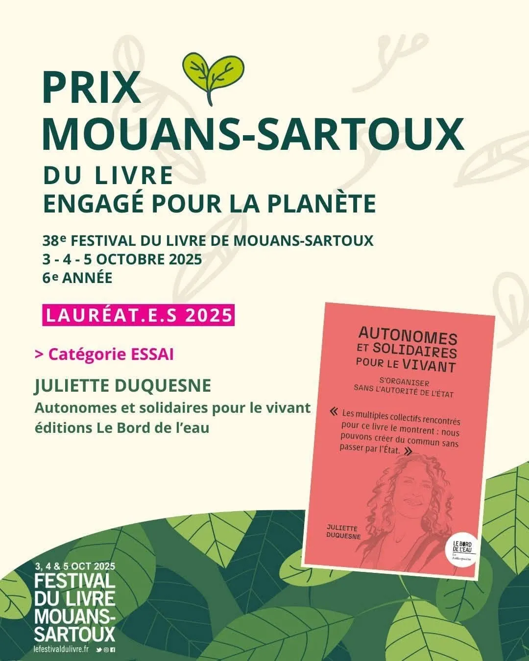 Affiche des lauréats 2025 du prix Mouans-Sartoux du livre engagé pour la planète